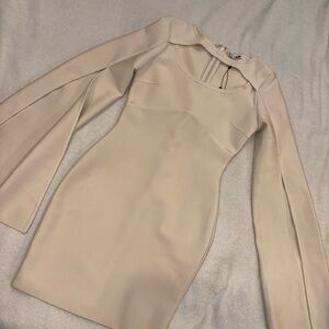 Fashion Nova Cream Long Sleeve Dress